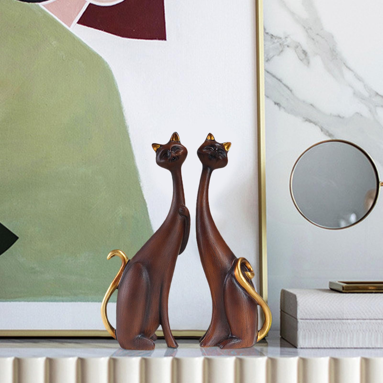 Amazon.co.jp: 抽象アート猫の像、油絵猫の像2個、猫の置物、抽象猫の